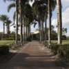 A view of the clubhouse from the patch with greens on each side at Miami Springs Golf & Country Club.