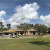 Panoramic view of the clubhouse and driving range at Stoneybrook Golf Club.