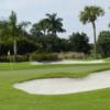 A view of a green guarded by tricky bunkers at Plantation Preserve Golf Course
