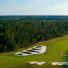 Aerial view of the 17th tees and bunkers at Eagle Landing Golf Club