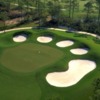 Aerial view of green #7 surrounded by bunkers on the Burnt Pine Course at Sandestin Golf and Beach Resort