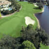 Aerial view of the 1st green with bunker on the right at Spanish Wells Country Club - North Course 