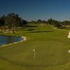 A view of the 18th hole with water coming into play from left at Juliette Falls