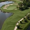 Aerial view of the 6th green and 7th tee at Madison Green Country Club