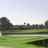 A view of a tee at Six Lakes Country Club.