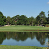 A good tee shot gives an opportunity to reach green the 13th green in two. A precise approach is needed to avoid green side bunkers.