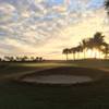 A sunset view of the bunker protecting hole #18 at Eagle Lakes Golf Club.