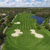 Aerial view of the 13th green protected by bunkers at Westchase Golf Club