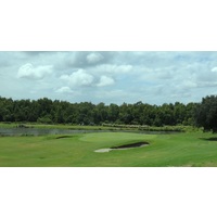 One of the easier holes on the course, the 16th is a 388-yard par 4 at Indian River Preserve Golf Club in Mims, Florida.