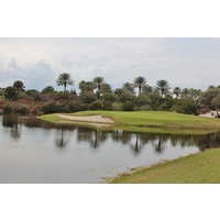 The par-5 sixth hole on the Ocean golf course at Hammock Beach Resort ends at an island green. 